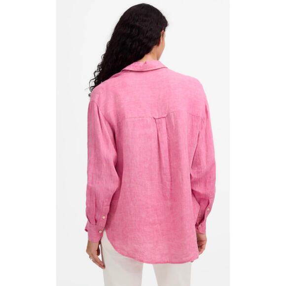 Madewell NWT Women’s Fuchsia 100% Linen Oversized Button Up Shirt size Small - Picture 8 of 9